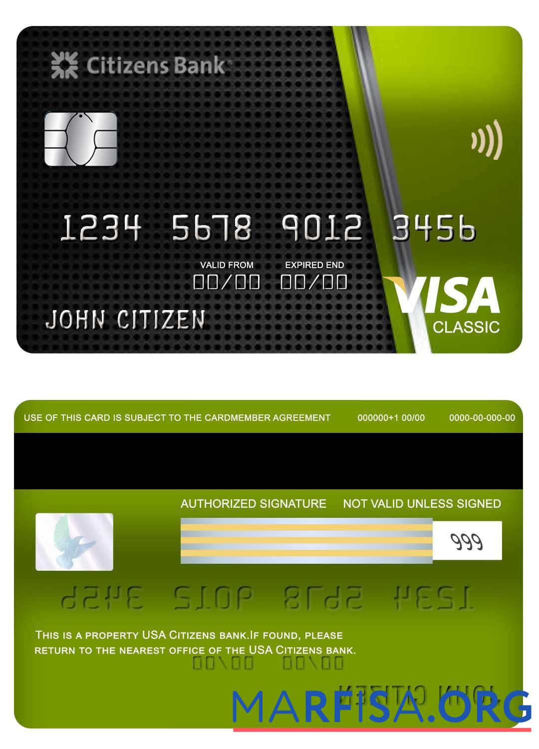 Realistic USA Citizens bank visa classic card example